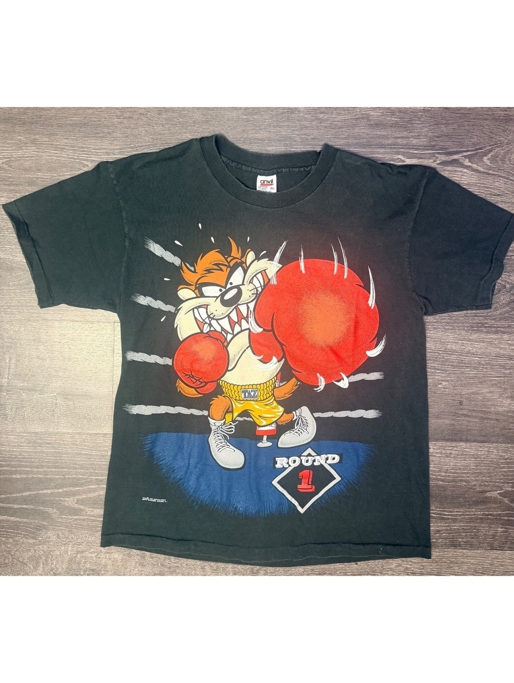 Vintage 1993 Taz Boxing XL Double-Sided Looney Tunes Graphic T-Shirt